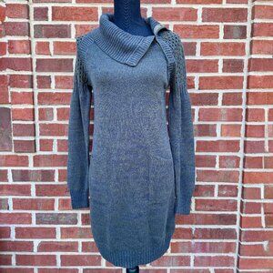 Prana Archer Sweater Dress Medium Green Pockets Snap Cowl Collar Cozy Organic